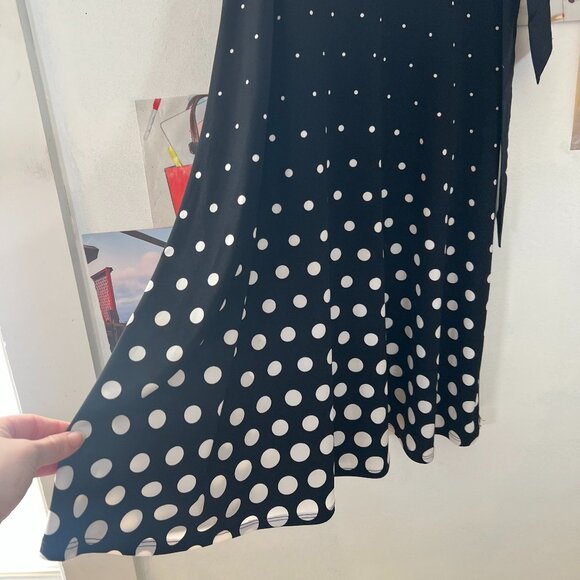 Vintage Black and White Polka Dot Mid Length Short Sleeve Wrap Swing Dress - Picture 3 of 6